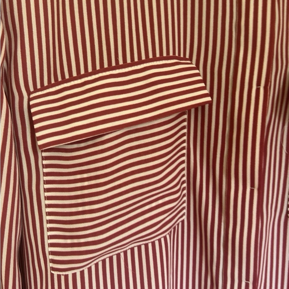 LOFT Women’s Stripped Dress Shirt Maroon and White Size L - Picture 4 of 10